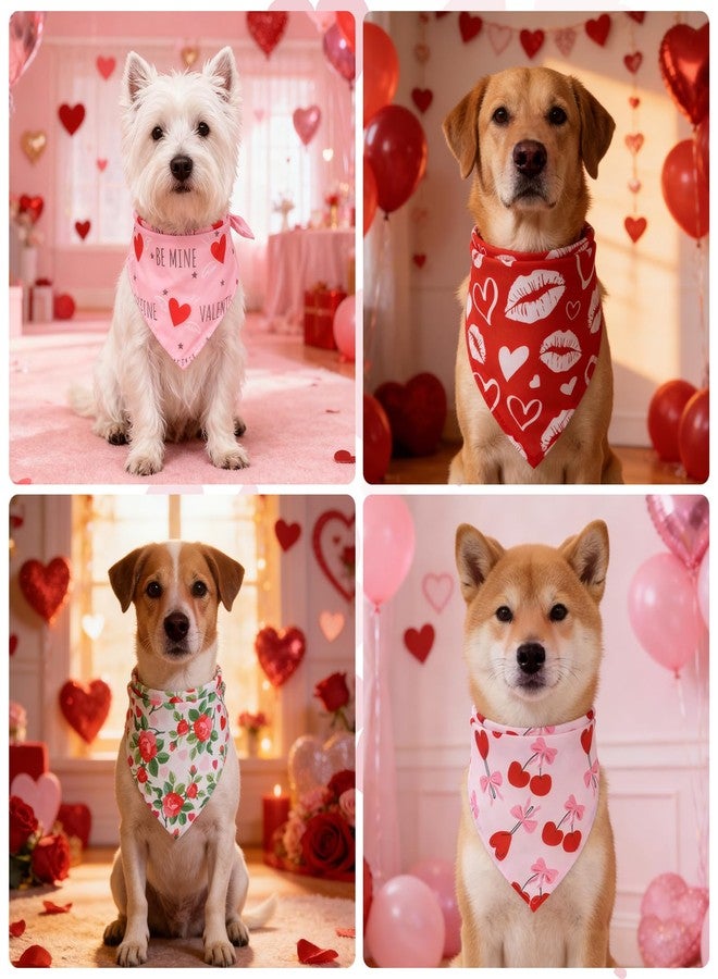 KOOLTAIL Valentines Day Dog Bandanas 4 Pack, Soft Breathable Pet Triangle Scarf, Pink Heart Pattern Holiday Costume, Washable Puppy Kerchief Bibs,Handkerchief for Girl Boy Small Medium Large Dogs Cats - Image 5
